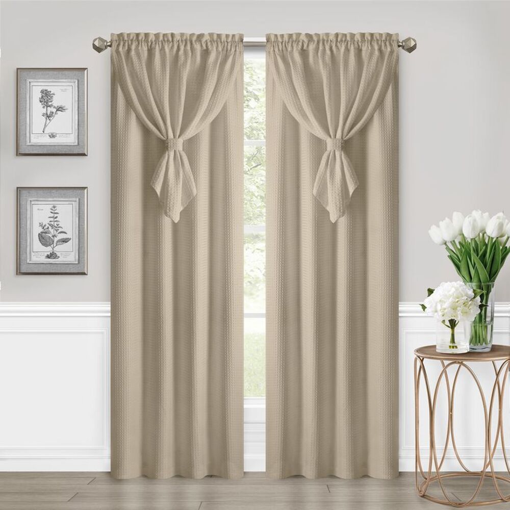 42 x 84 in. Allegra Window Curtain Panel with Attached Valance Taupe